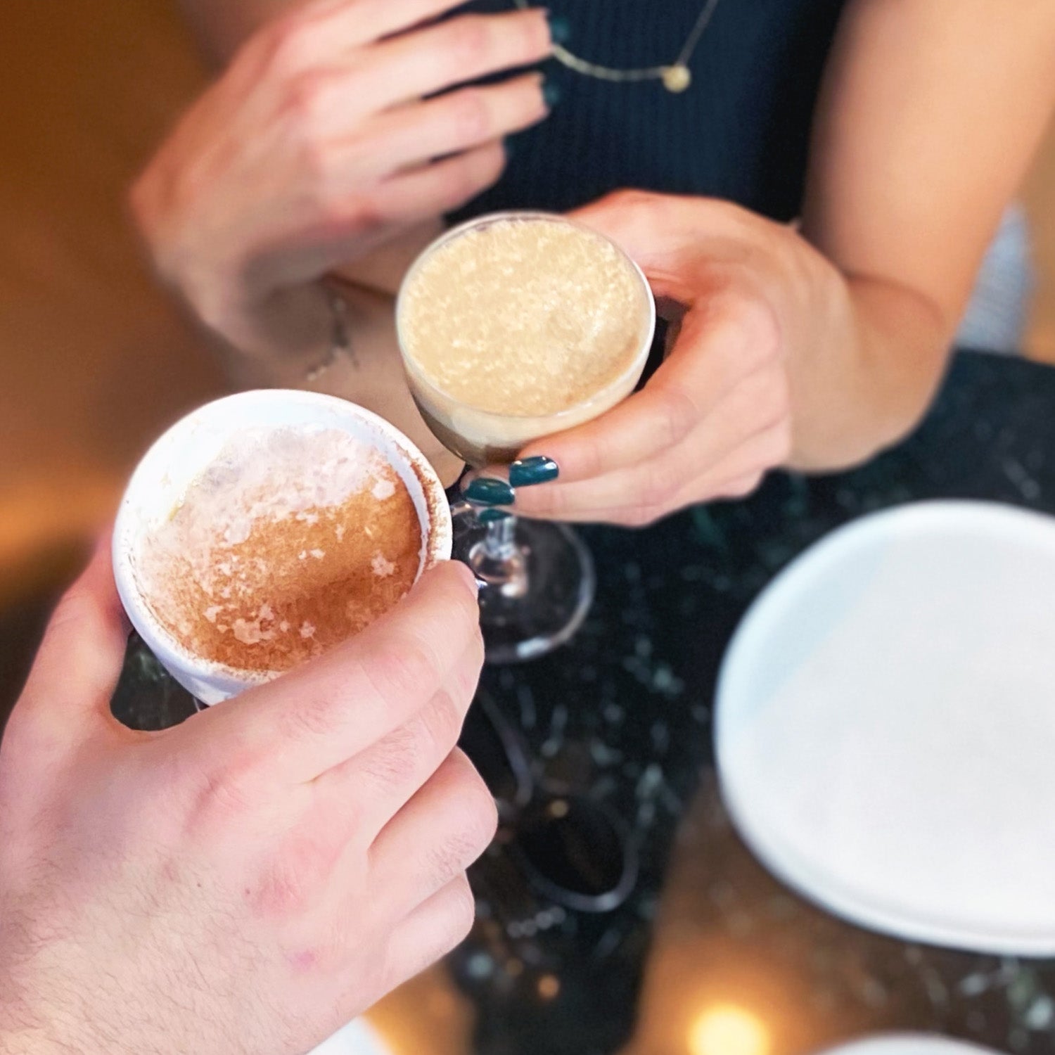 Afficionado Coffee Roasters Benchmark Espresso at restaurant, cortada, latte, cheers